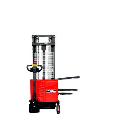 China Construction Material Stores Compact Structure Pallet Hand Self Lift Electric Stacker Forklift Lightweight Double Boom Vertical Reach for sale