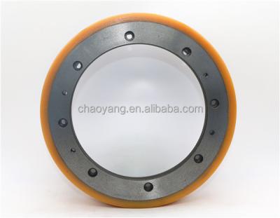 China Machinery repairs workshop PU diving wheel used for Nobift/Xilin/Linde electric forklift with steel core for sale