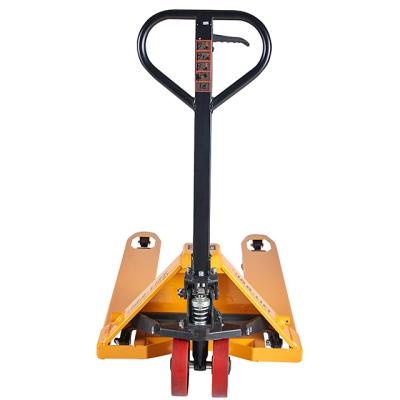 China Hotels hand pallet truck weliftrich china transpallet oil drum hydraulic pump manual hand pallet truck 3000kgs PU wheel for sale