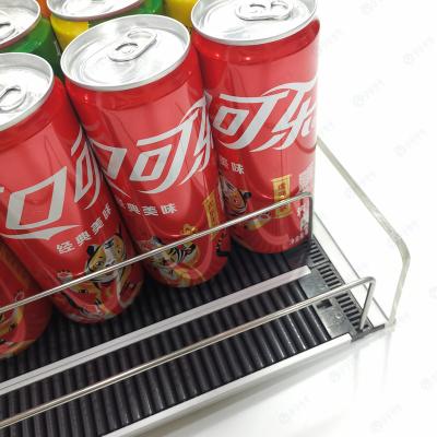 China Maintain a good-looking shelf with less need for maintenance Flexible Drink Canned Beverage Store Shelf Roller Pusher Gravity System for Supermarket for sale