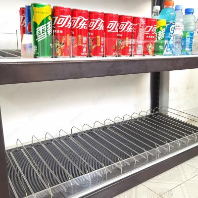 China Maintain a good-looking shelf with less need for maintenance Flexible Drink Canned Beverage Store Shelf Roller Pusher Gravity System for Supermarket for sale