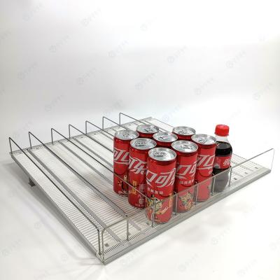 China Maintain a good-looking shelf with less need for maintenance Flexible Drink Canned Beverage Store Shelf Roller Pusher Gravity System for Supermarket for sale