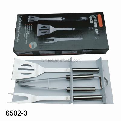 China Easily Cleaned Outdoor BBQ Grill Stainless Steel BBQ Tool Kit 3PCS With Color Box for sale