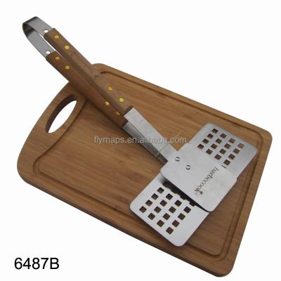 China New Easily Cleaned 2 in 1 BBQ Spatula and Tongs Spatula Tool Kit with Wooden Handle for sale