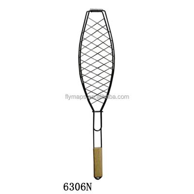 China Easily Cleaned Wooden Safety Handle BBQ Grill Fish Wire Mesh for sale