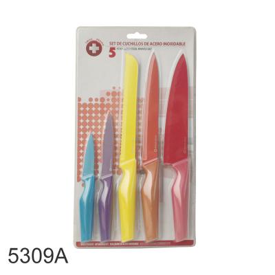 China Durable Stainless Steel Coating 5pcs Non-Stick Colorful Kitchen Knife Set for sale