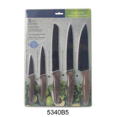 China Durable 5pcs Black Kitchen Knife Set Resistant Scratch And Rust Hard Resistant Stainless Steel Black Non Stick Color Coating Blade Knives for sale