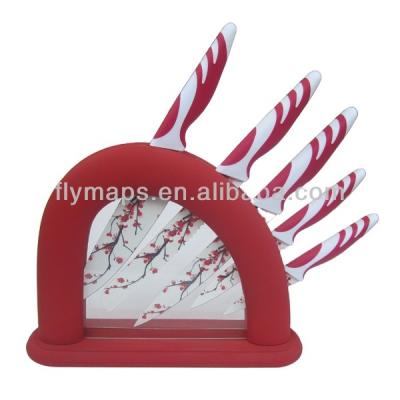 China Viable 5pcs Flower Print Knife Set With Knife Block for sale