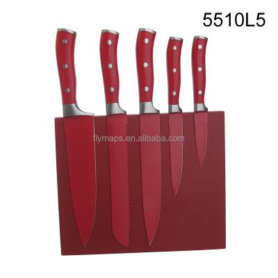 China Sustainable 5 Piece Stainless Steel Red Coating Knife Set With Magnetic Holder for sale