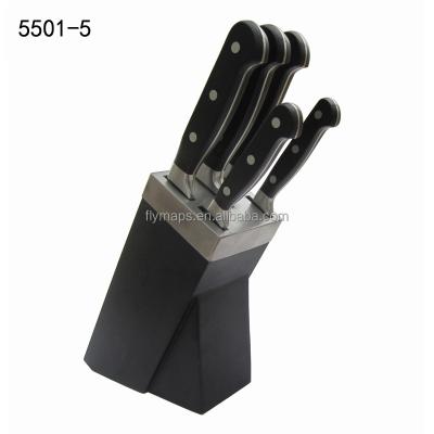 China Sustainable Hot Selling 5pcs Elegant Double Forged Kitchen Knife Set With Wooden Block For Cooking for sale