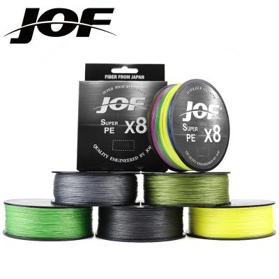 China Super strength JOF 100m 8 strand braided fishing line 12LB-100LB multifilament pe fishing line multicolor PE braided yarn for sale