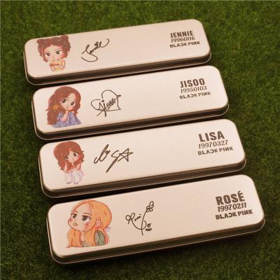 China Wholesale Cute Europe Kpop Blackpink Cartoon Stationery Metal Pencil Case for sale