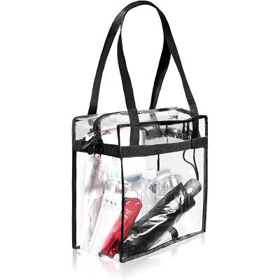 China Stocked transparent and firm handle can be used for cross-body and portable zipper makeup frosted plastic top zipper bag for sale