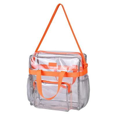 China Single viable transparent side with mesh pocket can diy colorful plastic shopping bag plastic handbag for sale