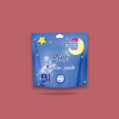 China High Quality Disposable Lady Printed Blue Brand Disposable Menstrual Sanitary Napkins Pants For Period Time for sale