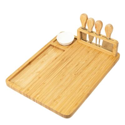 China New BAMBOO Bamboo Cheese Board Set with Slate Cheese Board and Tool Holder Includes 4 Cheese Knives for sale