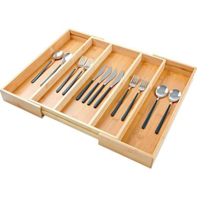 China Adjustable Bamboo Drawer Size Tableware Knife Box Household Kitchen Cutlery Cutlery Storage Box Viable Customized for sale