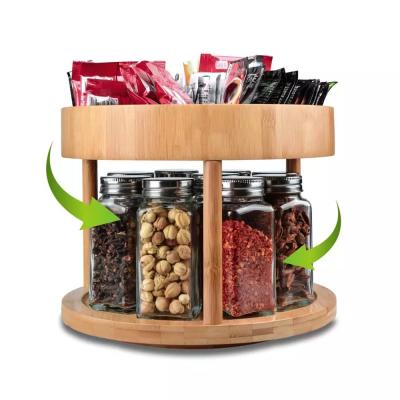 China Kitchen Stocked 360 Rotating 2 Tier Display Bamboo Spice Rack for sale