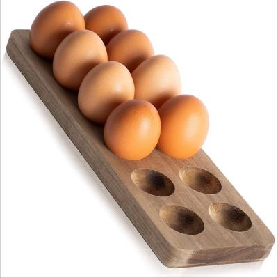 China Hot-selling Sustainable Acacia Wooden Egg Tray Durable And Versatile Easy To Wash Wooden Egg Rack for sale