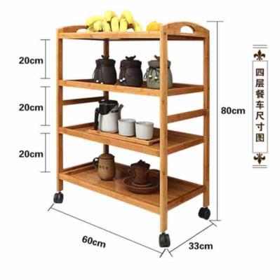 China Customized Natural Bamboo Kitchen Trolley Hotel Trolley Hotel Cart Solid Wood Mobile Dining Multilayer Shelf for sale