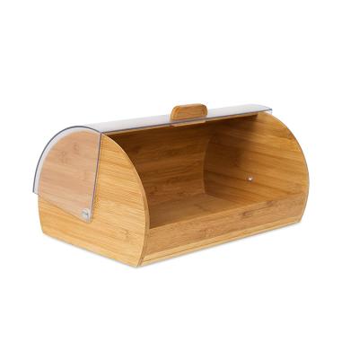 China Freshness Keeping Bamboo Bread Bin With Transparent Glass Lid , Healthy Bamboo Wooden Bread Boxes for sale