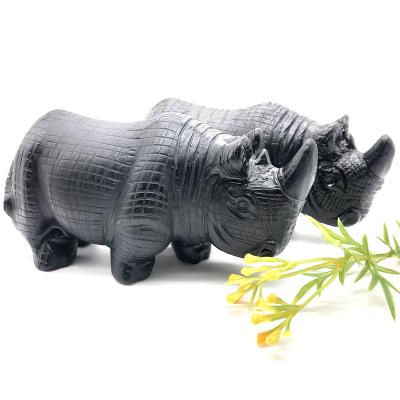 China Wholesale Europe Crafts Natural Crystal Obsidian Carving Rhino For Souvenir Gift for sale