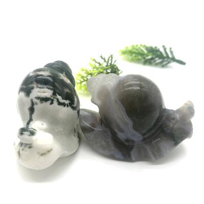 China Wholesale Natural Europe Moss Agate High Quality Crystal Snail Carving For Home Decoration for sale