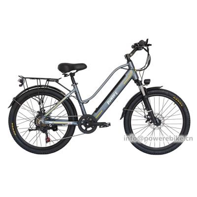 China New 48V 350W Aluminum Alloy Rear Hub Motor 24 Inch Electric Bike Women 48V 9.6Ah Lithium Battery 26 Inch City E-Bike for sale