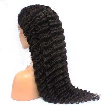 China Natural Black Deep Wave Color Cuticle Aligned Virgin Hair Unprocessed Deep Wave Lace Frontal Wig for sale