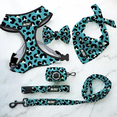 China Wholesale Custom Printing DETACHED Dog Harness Neoprene Padded Soft Dog Harness Collar Leash Set for sale