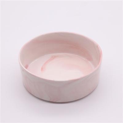 China Wholesale Custom Viable Custom Dog Feeder Dog Bowl Logo Pink Marble Pet Ceramic Feeding Bowl for Cats and Dogs for sale