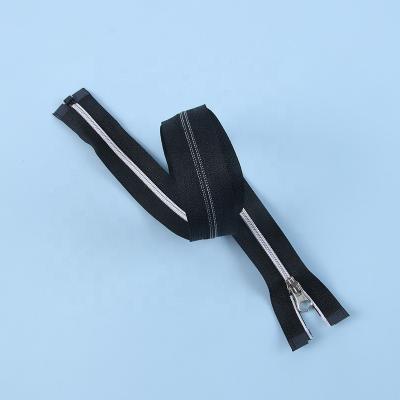 China Auto Lock Wholesale Nylon Black White 3# Silver Teeth Tightly End Open End Nylon Coil Zipper For Clothes for sale