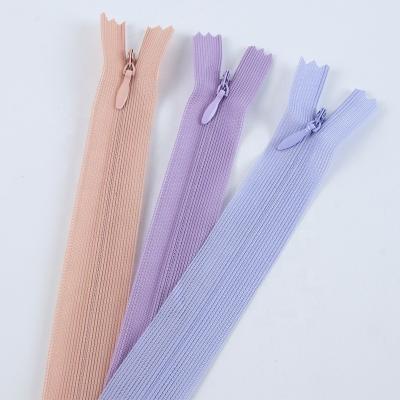 China Wholesale K2 Invisible Colors Invisible Zipper Color Band #3 Lace Nylon Closes Invisible Zipper For Dresses Narrow End Invisible Zipper for sale