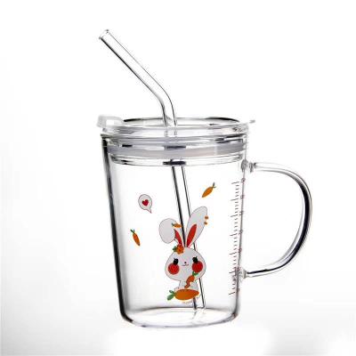 China Customized Logo Glass Cup Viable 16oz With Wide Mouth Glass With Handle And Tin Lid As Gifts for sale