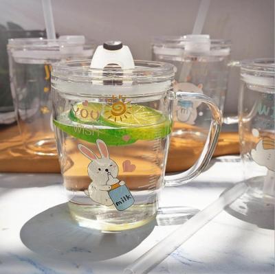 China High Sustainable Borosilicate Glass Cup Baby Straw Cup With Food Grade Silicone Straw And Handle for sale