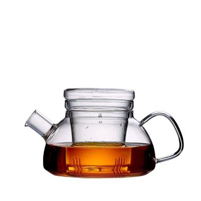 China Viable China Factory Wholesale Clear Handmade Glass Flower Teapot With Glass Infuser for sale