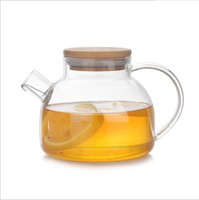 China Sustainable 33oz Glass Water Pitcher With Lid Natural Bamboo Wood Kettle , Iced Juice Teapot for sale