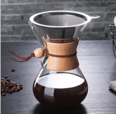 China Eco-friendly 400ml Coffee Dripper Pour Over Coffee Brewer Maker Glass Drip Coffee Pot With Double-Layer Stainless Steel Cone Filter for sale