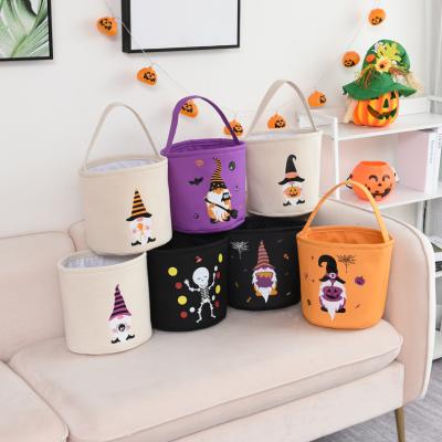 China Festival Decoration Personalized Halloween Decorations Gnomes Canvas Tote Bag Kids Halloween Candy Bucket Pumpkin Bag for sale