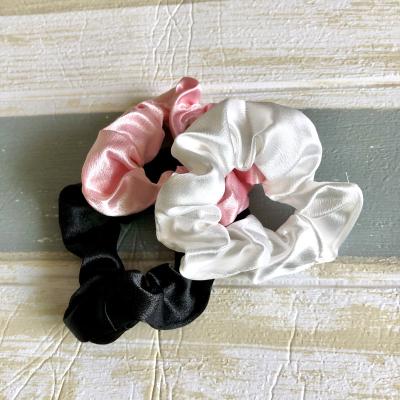 China New Fashion Women Girls Satin Boutique Cheap Custom Logo Satin Silk Elastic Hair Ties Hair Ties Headbands Slip Small Pure Solid for sale