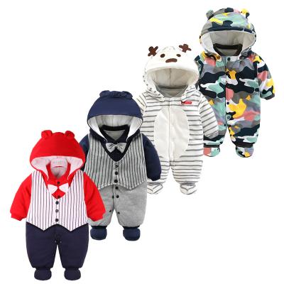 China Custom Logo Infant Winter Outdoor Christmas Cotton Button Rompers Thick Hoodie Polyester/Cotton Manufacturer Boutique New Born Baby With Feet for sale