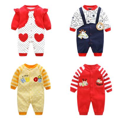 China 100% Custom Logo Sleeve Button Sweater Rompers Tank Jumpsuit Ball New Born Baby Boutique Autumn Fall Kids Warm Cotton Long Playsuit for sale