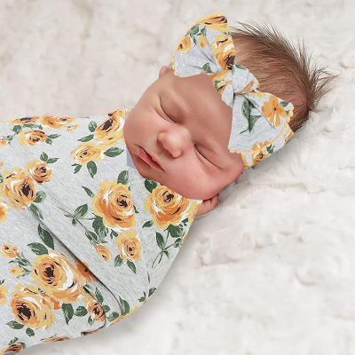 China Low MOQ Breathable Wholesale Custom Blanket Cotton Printed Newborn Warm Sleeping Bags Headband Hat Sleeping Bag For Baby for sale