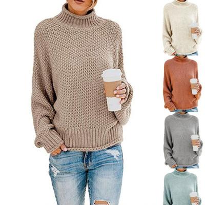 China hot sale oversized Anti-wrinkle custom knit turtle neck sweater women solid color long sleeves pullover knitting loose drop sweaters for women for sale