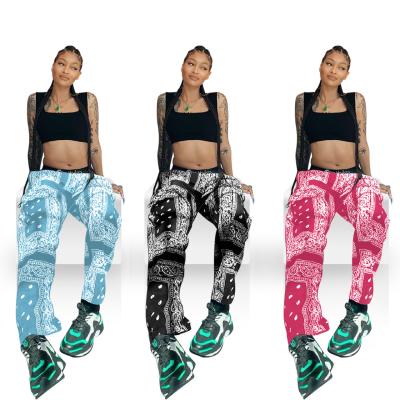 China Women Adjustable Paisley Custom Made Anti-Wrinkle Print Plus Size Leg Track Pocket Loose Sport Tracksuit Along Wide Jogger Cargo Hip Hop Streetwear for sale