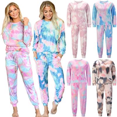 China wholesale Anti-wrinkle sleeves tie dye 2 piece long pants sets casual loose women homewear designer pajama sets for women for sale