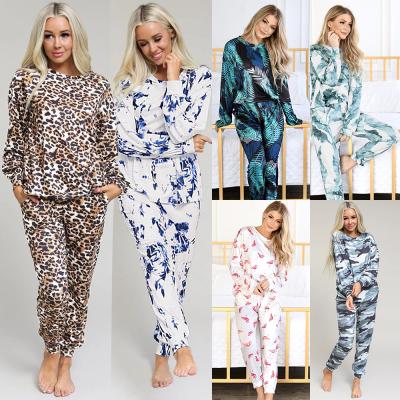 China New Design Anti-Wrinkle Two-Piece Set Women Casual Loose Wear Pajamas Floral Printed Elastic Women Sleep Pants Set High for sale