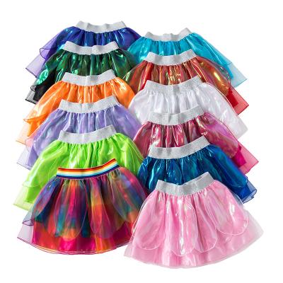 China Wholesale Anti-wrinkle Baby Kids Colorful Ballet Party Dance Glitter Girls Rainbow Tulle Elastic Waist Princess Princess Tutu Skirts for sale