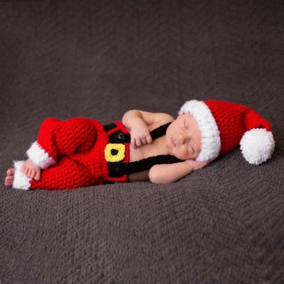 China wholesale Anti-wrinkle Christmas decorations 2021 baby christmas sweater red knitting children 2 pieces sets photography clothing with hats for sale