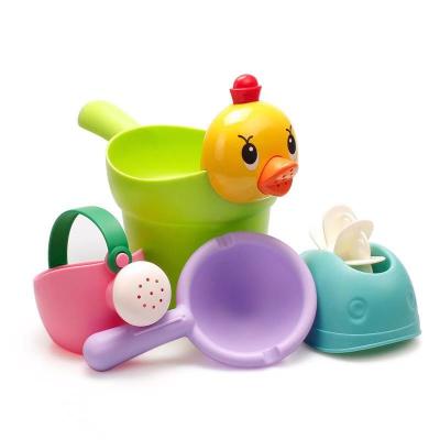 China Soft Plastic Cartoon Duck Beach Buckets Summer Outdoor Safety Baby Bath Water Scoop Kids Sets 17*22*12cm for sale